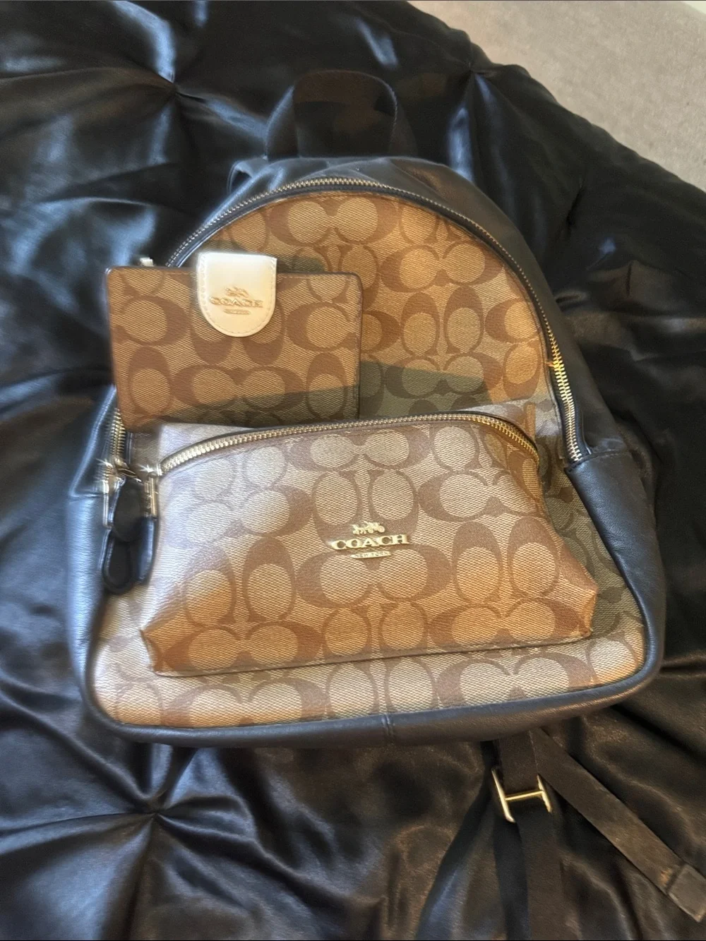 Coach Brown Signature Canvas Backpack with Leather Trim